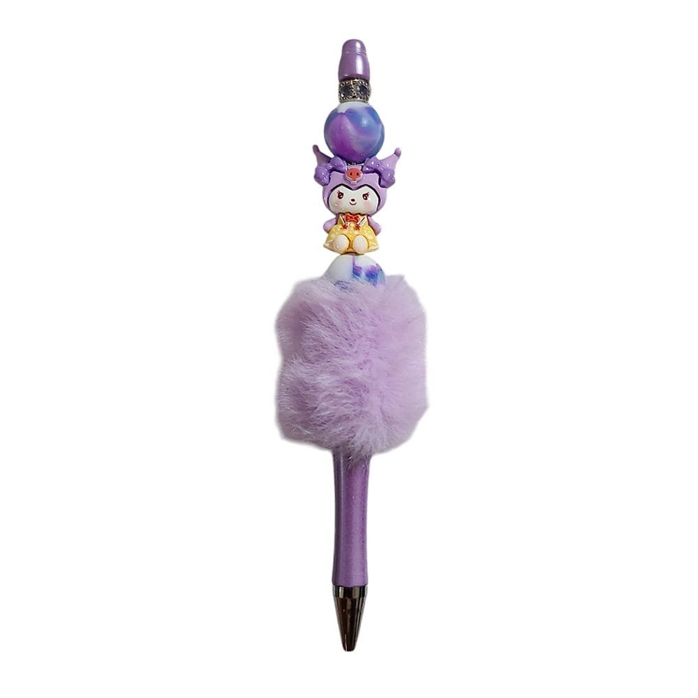 Kuromi Sanrio Fur Custom Beaded Ballpoint Twist Pen Topper Violet